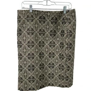Talbots patterned pencil skirt, size 12, tan‎ and black, wool and polyester.